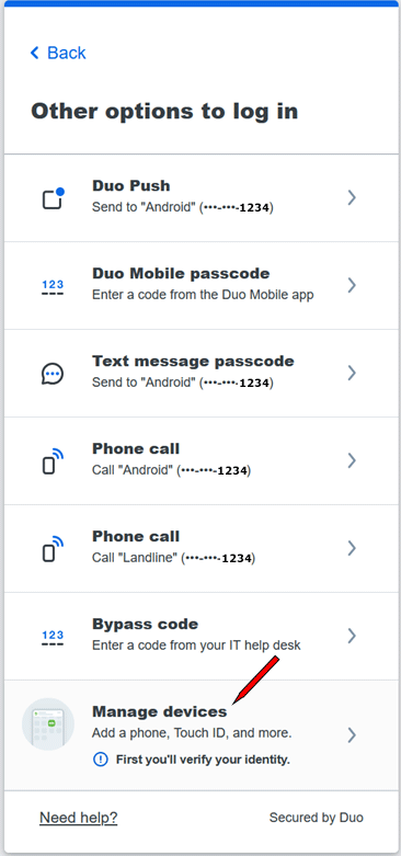 Duo Other options to log in