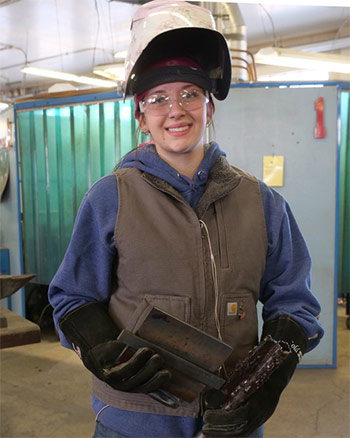 Emma Stanford in MSUN's Welding building