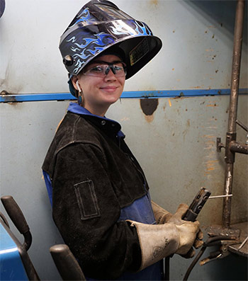 Emma Stanford in MSUN's Welding building